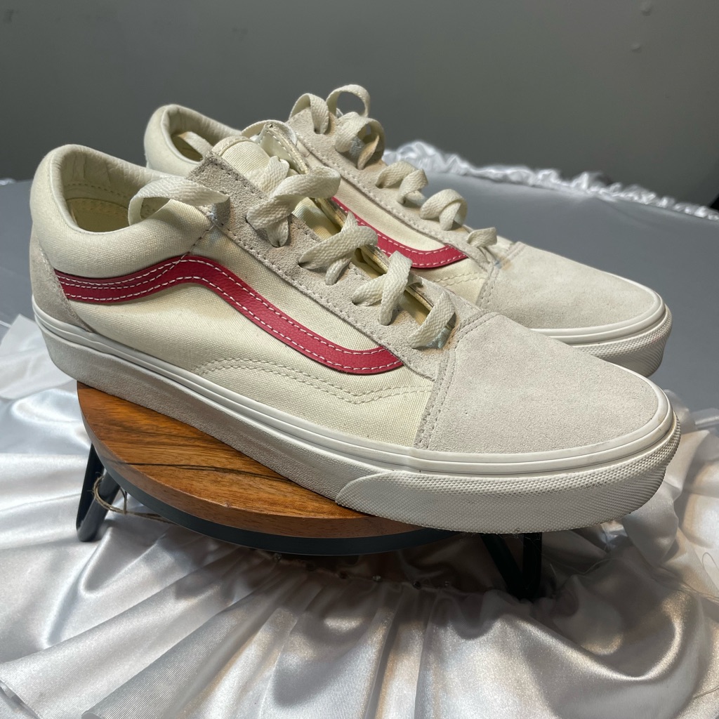 Vans Old Skool Rococco Sneakers In A Vintage White & Rococo Red Colorway Shoes 9